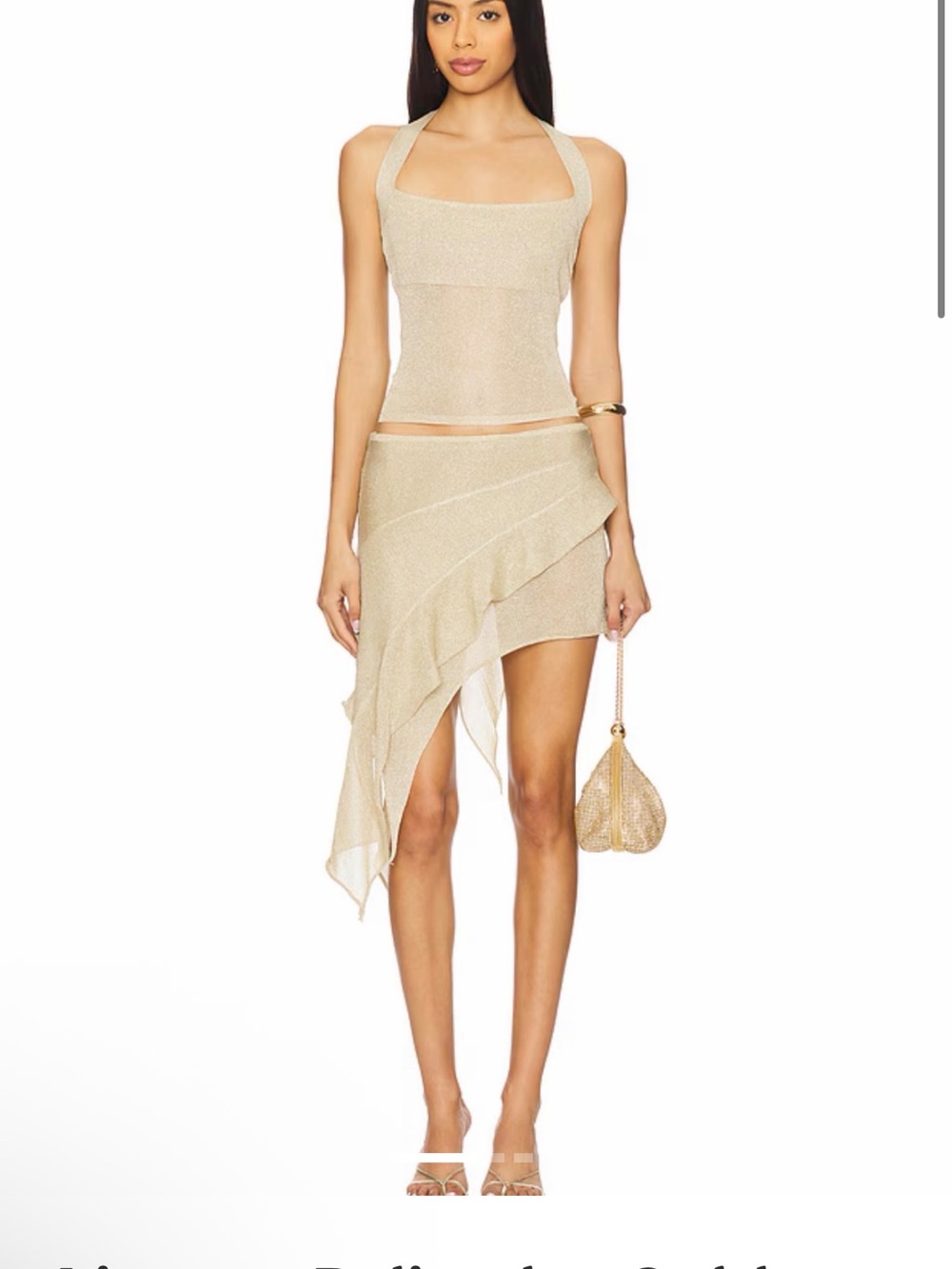 Lioness Asymmetrical Metallic Cream Mini Skirt set